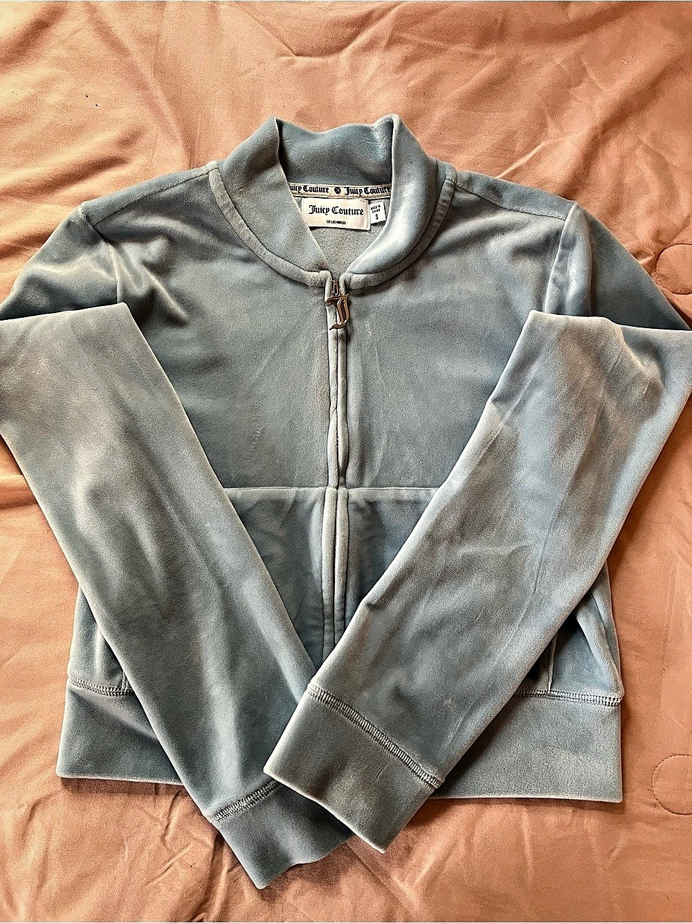 Juicy Couture Velour Crest Zip Up Track Jacket Blue